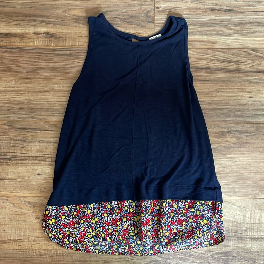 J Crew navy tank with floral detail